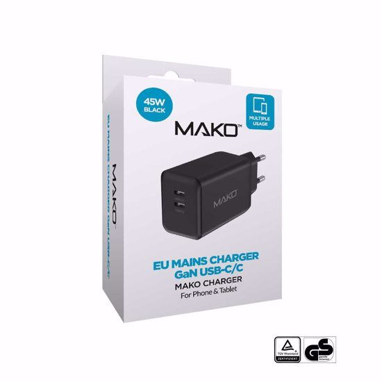 Picture of Mako Mako 45W GaN2 EU Mains Charger for USB-C/USB-C in Black